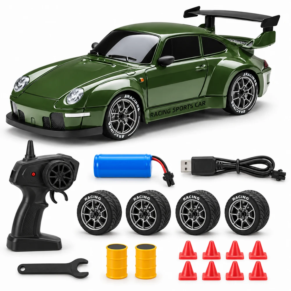 Carro RC e acessórios do kit organizados — composição ilustrativa
